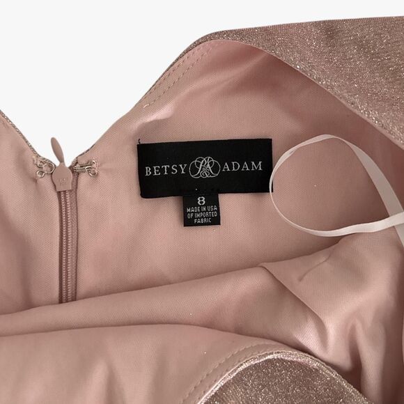 Betsy & Adam Women's Galaxy Glitter Pink Metallic Ballgown Size 8 Ruffle Formal - Picture 5 of 6